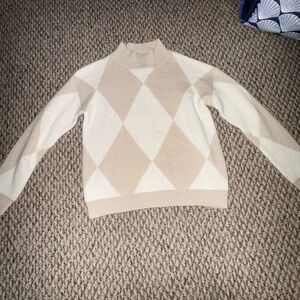 Elegant Cream and Tan Argyle Sweater